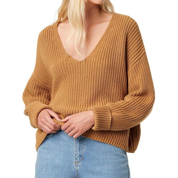 French Connection Sweaters - FRENCH CONNECTION | MILLIE MOZART CROP RIBBED CARAMEL SWEATER
